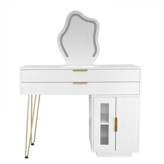Coiffeuse avec miroir, espace de rangement spacieux et led éclairage pour la chambre à coucher(sans tabouret), blanc