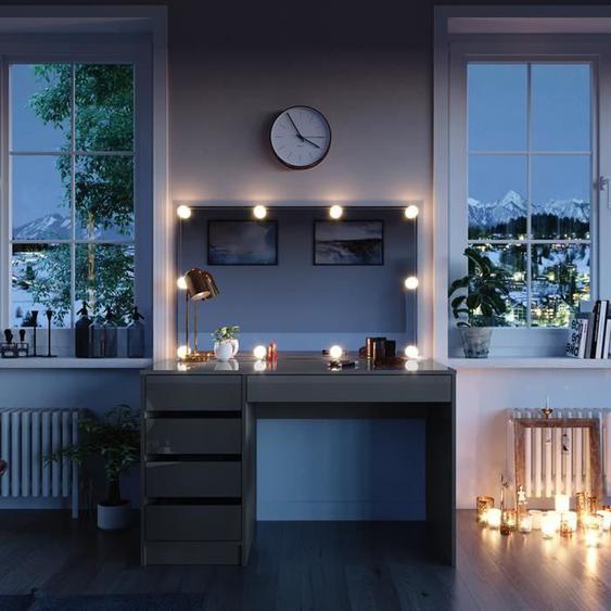 Coiffeuse avec miroir et LED - Vicco - Sherry - Gris brillant