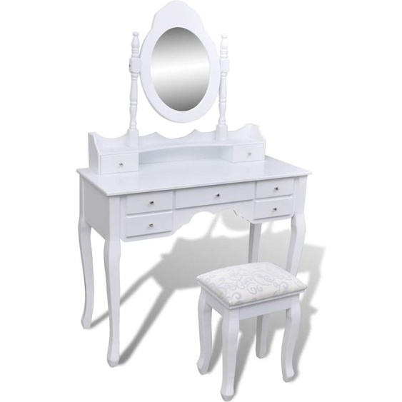 Coiffeuse avec miroir et tabouret 7 tiroirs blanc