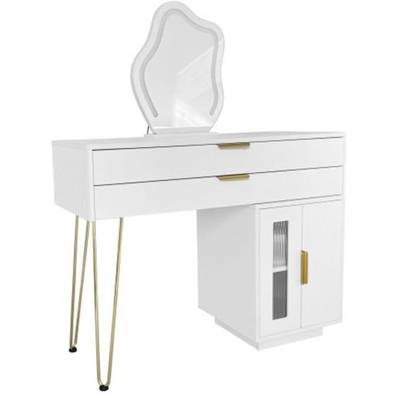 Coiffeuse avec miroir LED 3 couleurs - Tiroirs spacieux - Montage flexible - 100x78x40 cm - BIPLUT - Moderne