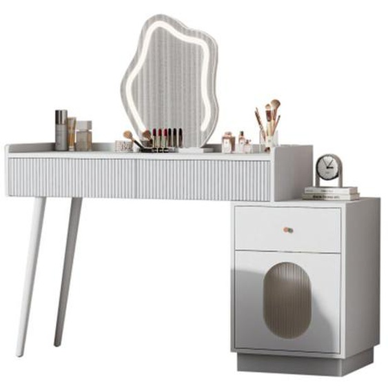 Coiffeuse avec miroir LED - 3 tiroirs et porte de rangement - Éclairage ajustable - BIPLUT - moderne