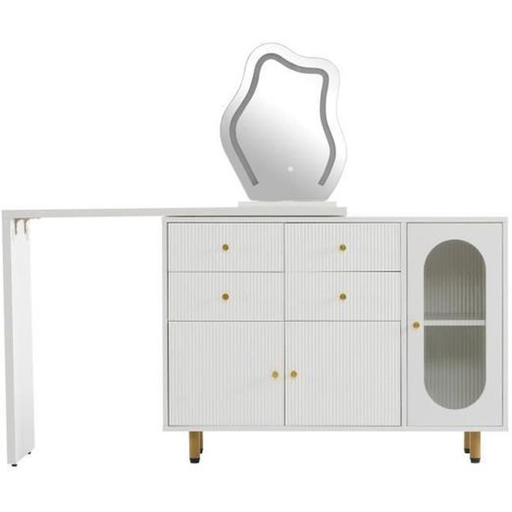 Coiffeuse avec Miroir LED à Luminosité Réglable, Table de Maquillage avec 4 Tiroirs 100x40x74.5cm, blanc