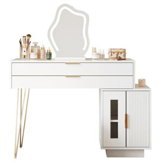 Coiffeuse avec miroir LED - Design extensible - Grands tiroirs - 100x78x40 cm - Chambre - BIPLUT - Moderne