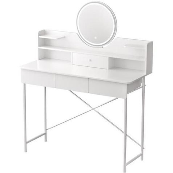 Coiffeuse avec Miroir LED - Table de maquillage - FLASIDU - 3 modes déclairage en couleur - 4 Tiroirs - Bois - 100*40*126cm -