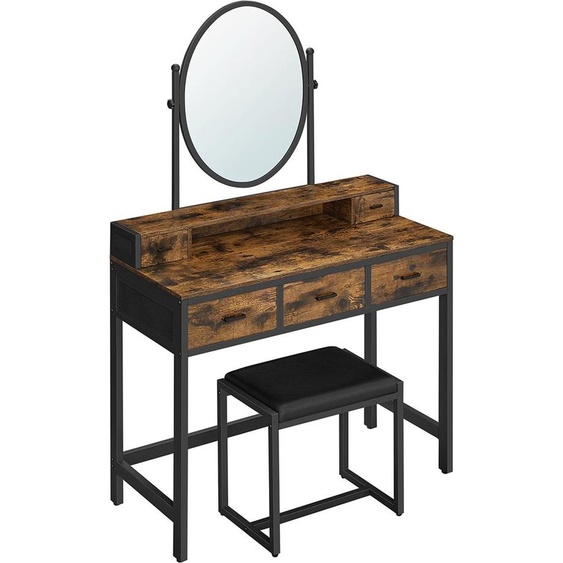 Coiffeuse avec miroir ovale et tabouret