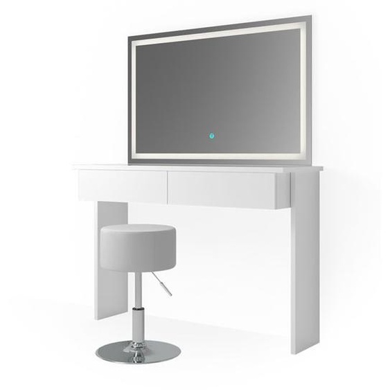 Coiffeuse Azur, 120 cm avec miroir LED et tabouret, Blanc, Vicco