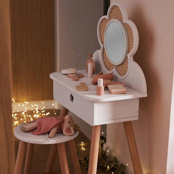 Coiffeuse cannage + accessoires en bois FSC® blanc