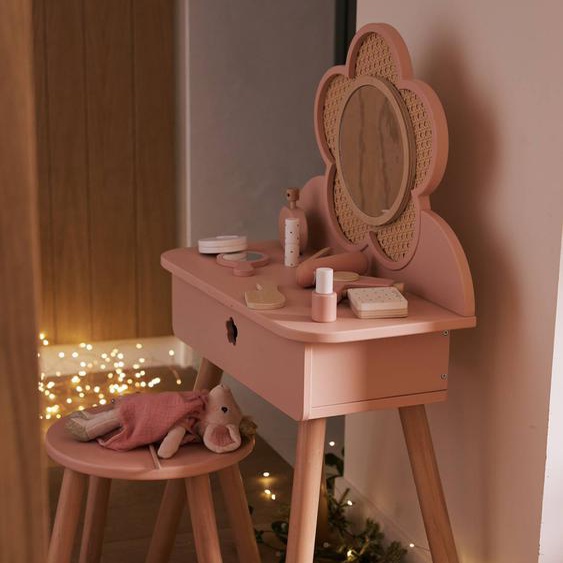 Coiffeuse cannage + accessoires en bois FSC® rose