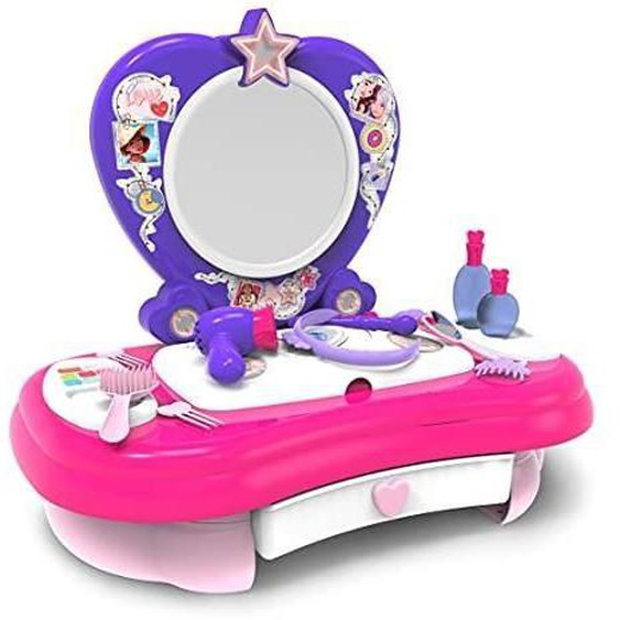 Coiffeuse de table pour enfant - CHICOS - Rose - Avec miroir et rangements
