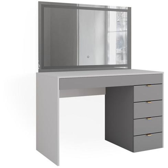 coiffeuse Elise, 115 cm avec miroir LED, Blanc/gris/gris, Vicco