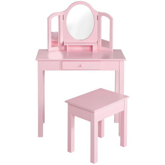 Coiffeuse Enfant Avec 3 Miroirs Et Tabouret Avec Rangement Rose
