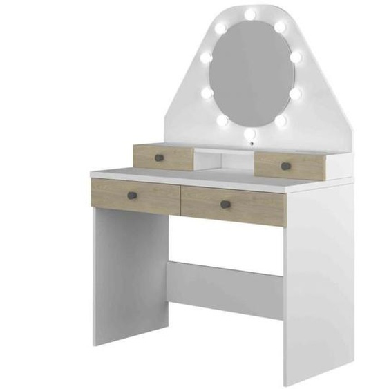 Coiffeuse enfant avec miroir en bois blanc et imitation chêne - CF9010 - Bois naturel - Terre de Nuit
