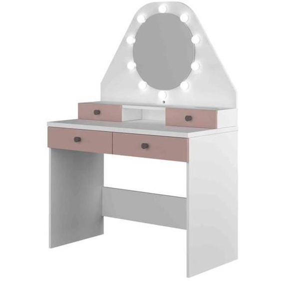 Coiffeuse enfant avec miroir en bois blanc et rose - CF9010 - Rose - Terre de Nuit