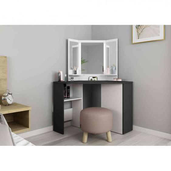 Coiffeuse enfant avec miroirs en bois gris anthracite et blanc - CF9023 - Anthracite - Terre de Nuit