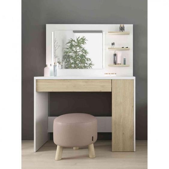 Coiffeuse enfant avec miroir en bois blanc et imitation chêne - CF9009 - Blanc - Terre de Nuit