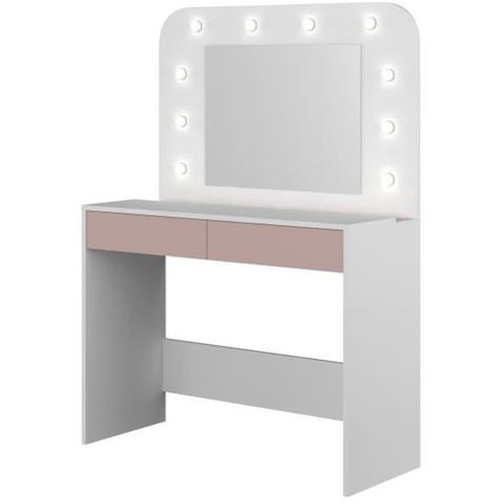 Coiffeuse enfant en bois blanc et rose avec miroir et LED - CF9076 - Rose - Terre de Nuit