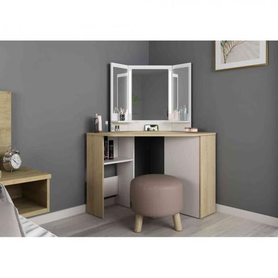 Coiffeuse enfant avec miroirs en bois imitation chêne et blanc - CF9023 - Bois naturel - Terre de Nuit