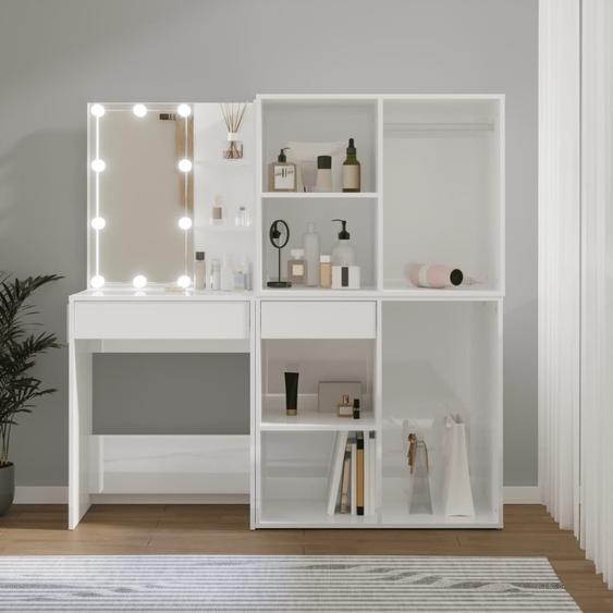 Coiffeuse LED avec 2 armoires Blanc brillant Matériau dérivé du bois