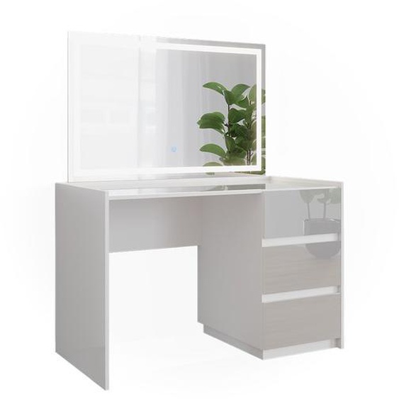 Coiffeuse Marla, 120cm avec miroir LED, Blanc Haute brillance, Vicco