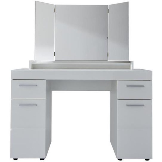 Coiffeuse, meuble de bureau avec miroir coloris blanc mat, blanc brillant - Longueur 120 x hauteur 141 x profondeur 41 cm