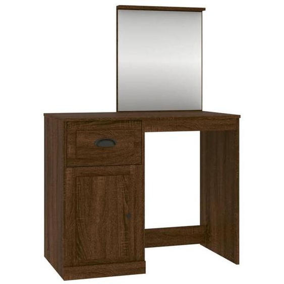 Coiffeuse table de maquillage design meuble mobilier de chambre et miroir 90 x 50 x 132,5 cm bois ingenierie chene marro
