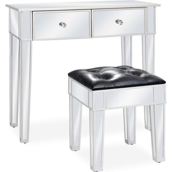 Coiffeuse miroir avec tabouret MDF et verre
