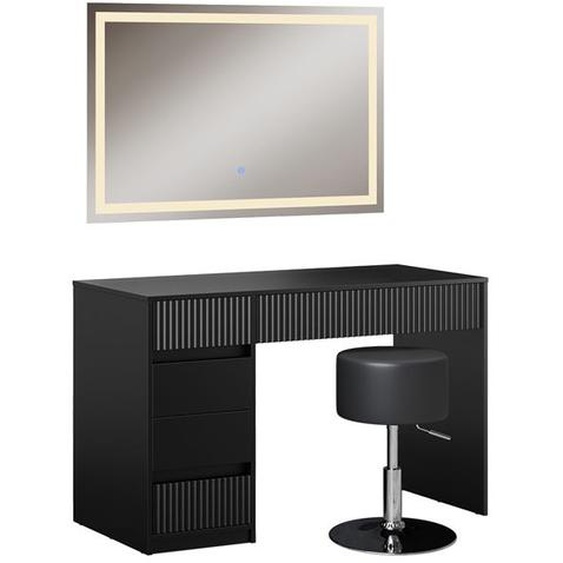 Coiffeuse Omira, 120 cm avec miroir LED et tabouret, Noir, Vicco