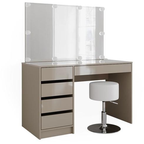 coiffeuse Sherry, 120 cm avec éclairage LED et tabouret, Grège, Vicco