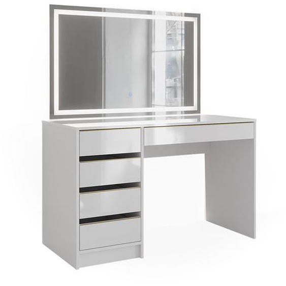 coiffeuse Sherry, 120 cm avec miroir LED, Blanc/Or, Vicco