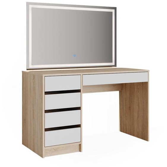 Coiffeuse Sherry, 120 cm avec miroir LED, Blanc/Sonoma, Vicco