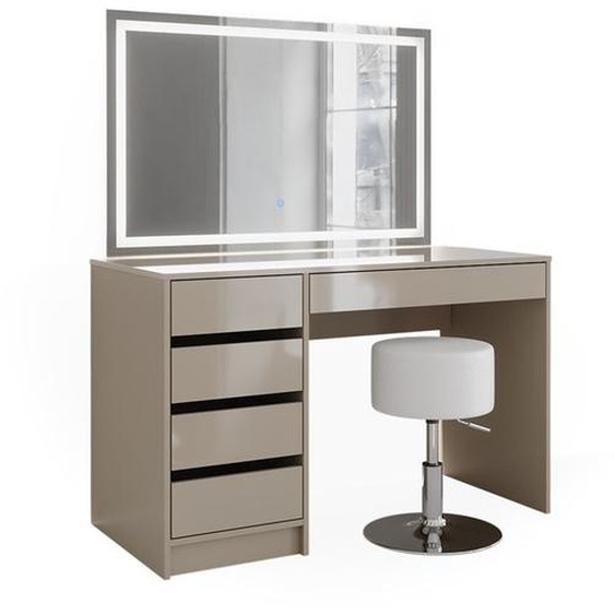 coiffeuse Sherry, 120 cm avec miroir LED et tabouret, Grège, Vicco
