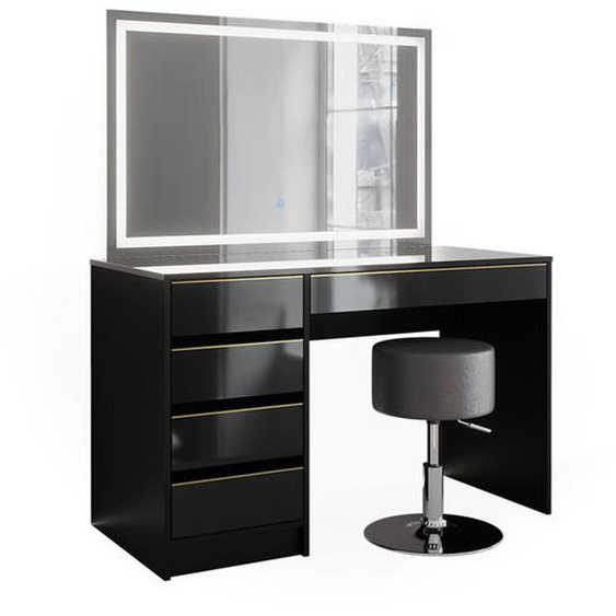 coiffeuse Sherry, 120 cm avec miroir LED et tabouret, Noir, Vicco