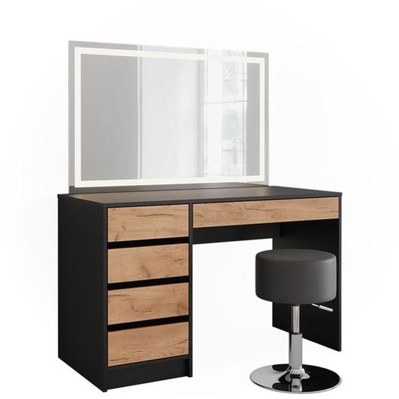 Coiffeuse Sherry, 120x75cm avec miroir LED et tabouret, Anthracite/chêne doré, Vicco