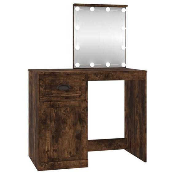 Coiffeuse/Table de maquillage - avec LED - chêne fumé - 90x50x132,5 cm bois dingénierie SS044755