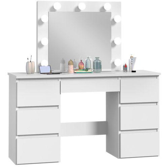 Coiffeuse / table de maquillage BETA 4 9 LED - Blanc - Eclairée par 9 ampoules LED - Fabrication européenne