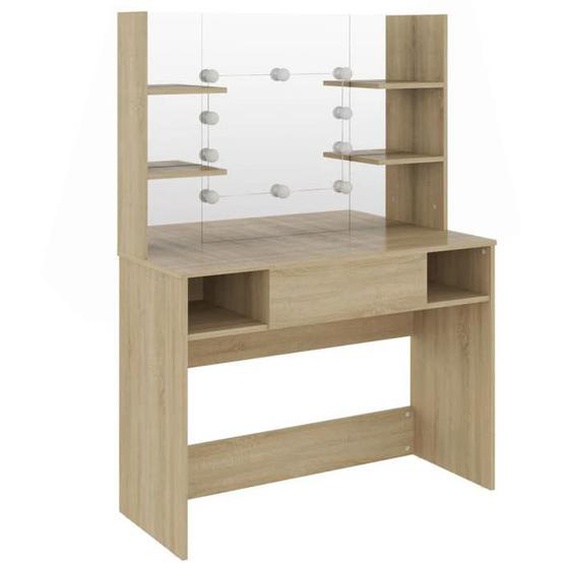 Coiffeuse table de maquillage design meuble mobilier de chambre avec eclairage led 100 x 40 x 135 cm MDF chene