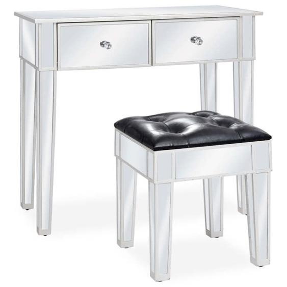 Coiffeuse table de maquillage design meuble mobilier de chambre miroir 80 x 38 x 76 cm avec tabouret MDF et verre