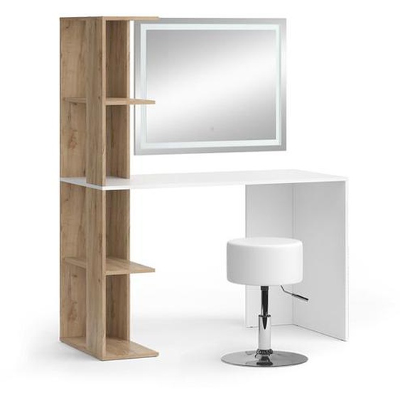 coiffeuse Tower, 122.2 cm avec miroir LED et tabouret, Blanc/Sonoma, Vicco