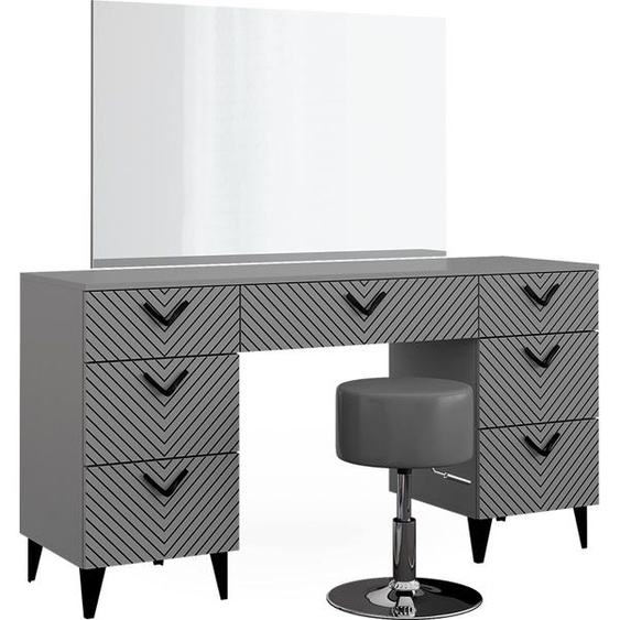 Coiffeuse Vicco Anett Gris 150cm avec tabouret, Model 40714
