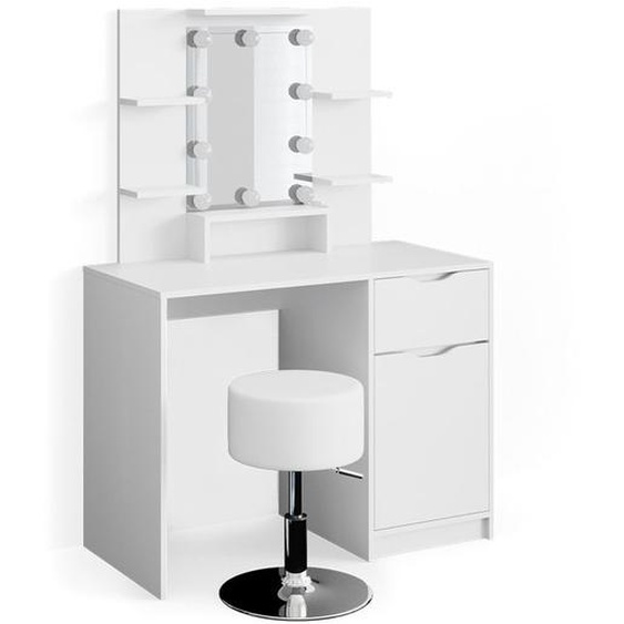 Coiffeuse Vicco Ruben blanche, table de maquillage, commode de maquillage, commode