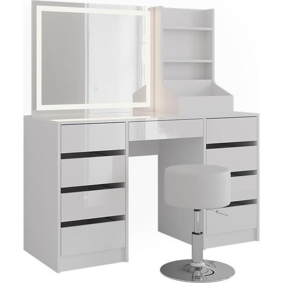 Coiffeuse Vicco Sherry blanc/blanc brillant 128.2cm 4 parties, Model 57640