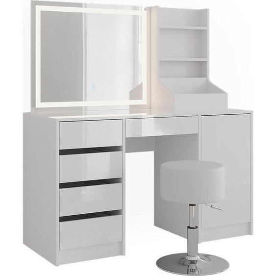 Coiffeuse Vicco Sherry blanc/blanc brillant 128.2cm 4 parties, Model 57646