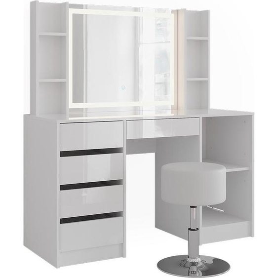 Coiffeuse Vicco Sherry blanc/blanc brillant 128.2cm 5 parties, Model 57632