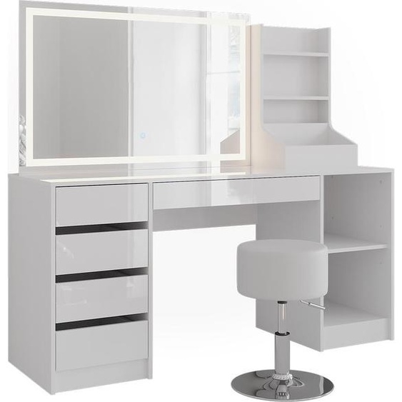 Coiffeuse Vicco Sherry blanc/blanc brillant 158.2cm 4 parties, Model 57657