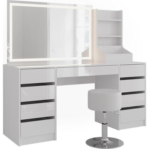 Coiffeuse Vicco Sherry blanc/blanc brillant 158.2cm 4 parties, Model 57663