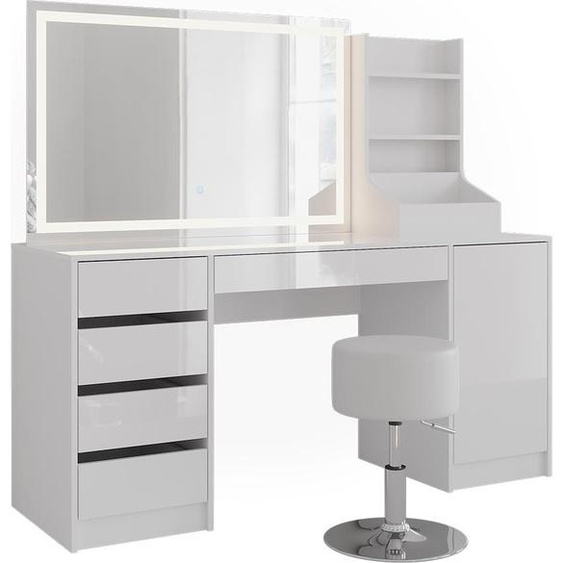 Coiffeuse Vicco Sherry blanc/blanc brillant 158.2cm 4 parties, Model 57669
