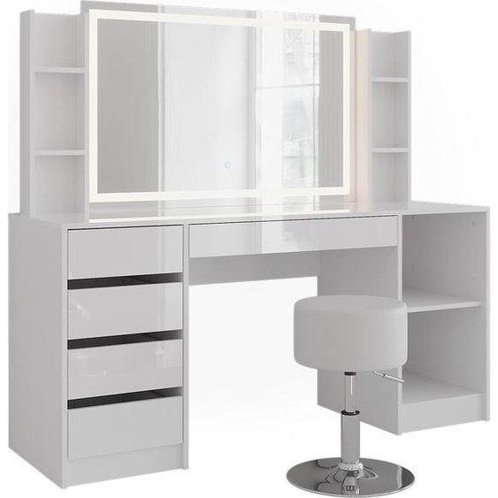 Coiffeuse Vicco Sherry blanc/blanc brillant 158.2cm 5 parties, Model 57655