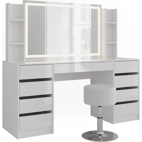 Coiffeuse Vicco Sherry blanc/blanc brillant 158.2cm 5 parties, Model 57661