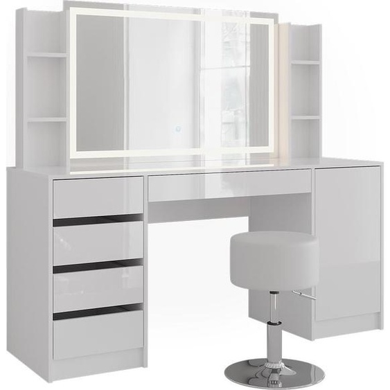 Coiffeuse Vicco Sherry blanc/blanc brillant 158.2cm 5 parties, Model 57667
