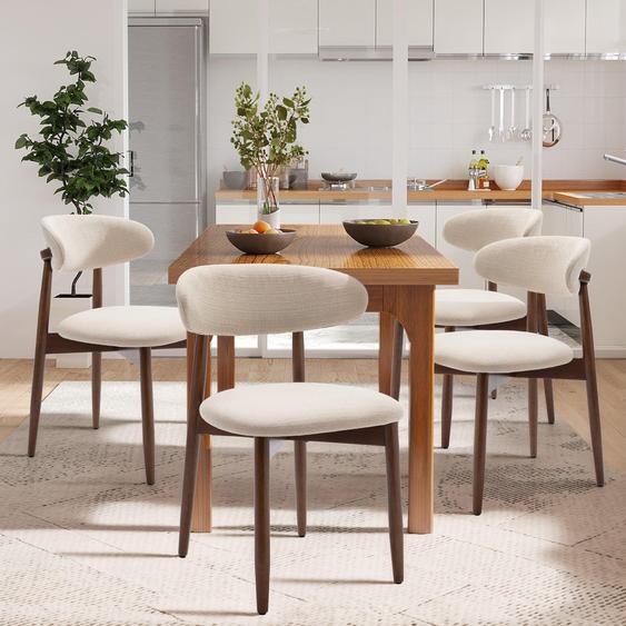COLAMY, lot de 4 chaises rembourrées à pieds en bois, chaises de salle à manger de style scandinave pour la cuisine et le salon, beige
